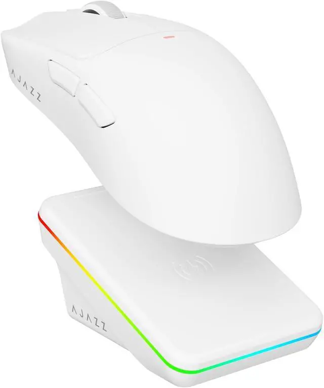 Alt view image 2 of 5 - AJ200 Wireless Mouse, Tri-Mode (2.4G/Bluetooth/Wired) with Voice AI Assistant, 63g Lightweight Skeleton Structure, PAW3311 24000 DPI, 1K Polling Rate, 500mAh Battery, RGB Magnetic Charging Base, White