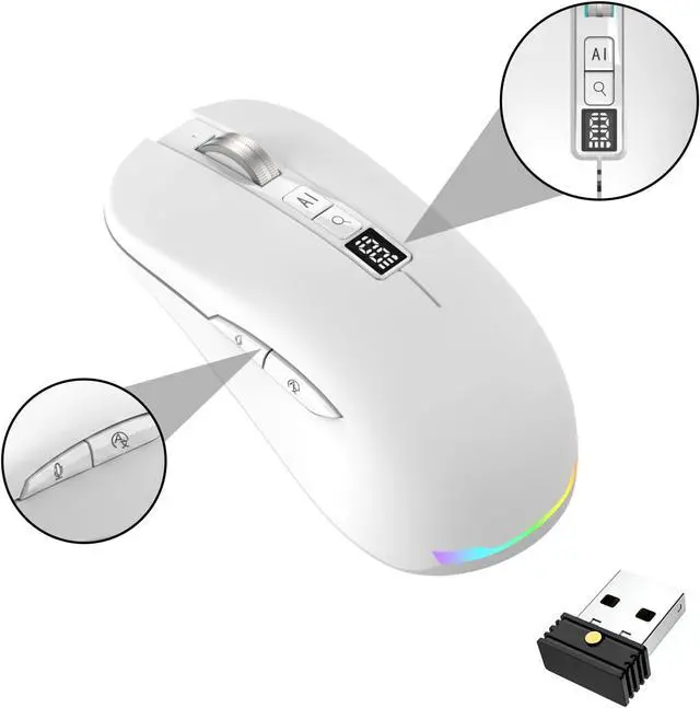 Alt view image 7 of 7 - Ai Mouse with Voice Typing,Smart Voice Typing Mouse Multi Language Ai Voice Mouse Ergonomic Wireless BT Mouse 600mAH for Computer,PC,Laptop,2026 Upgraded (White)
