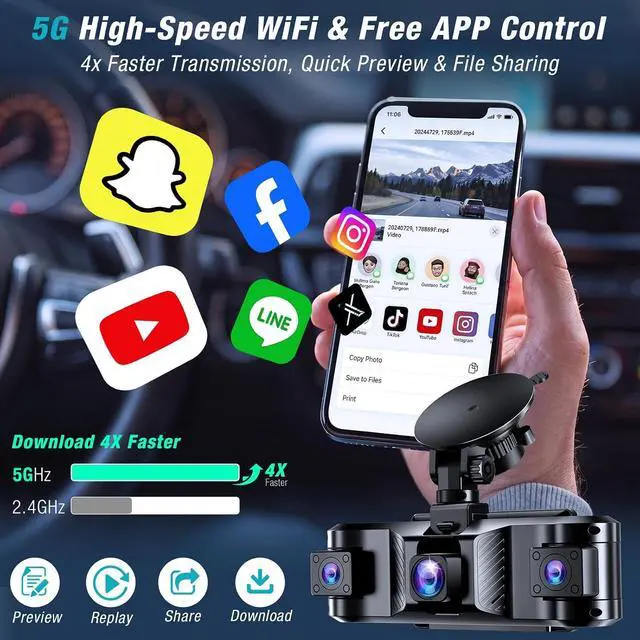 Alt view image 7 of 7 - 4 Channel 360° Dash Cam Front and Rear Inside with 5GHz WiFi 64GB Card