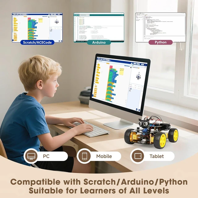 Alt view image 6 of 7 - Smart Robot Car Robotics Kit for Kids Ages 8-12 & 12-16 Arduino & Scratch Compatible, App Control, STEM Coding Toys & Gifts for Kids and Teens