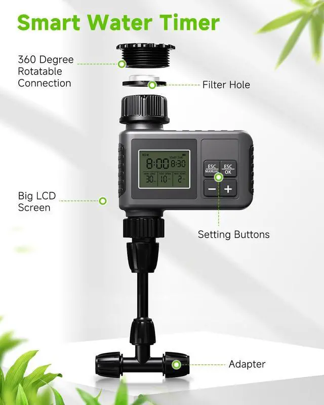 Alt view image 2 of 7 - 124FT Drip Irrigation System with LCD Timer, Automatic Watering System Kits,5/16 Inch Hose 1/4 Inch Distribution Tubing 3 Sprayer Types, for Garden, Greenhouse, Garden, Lawn