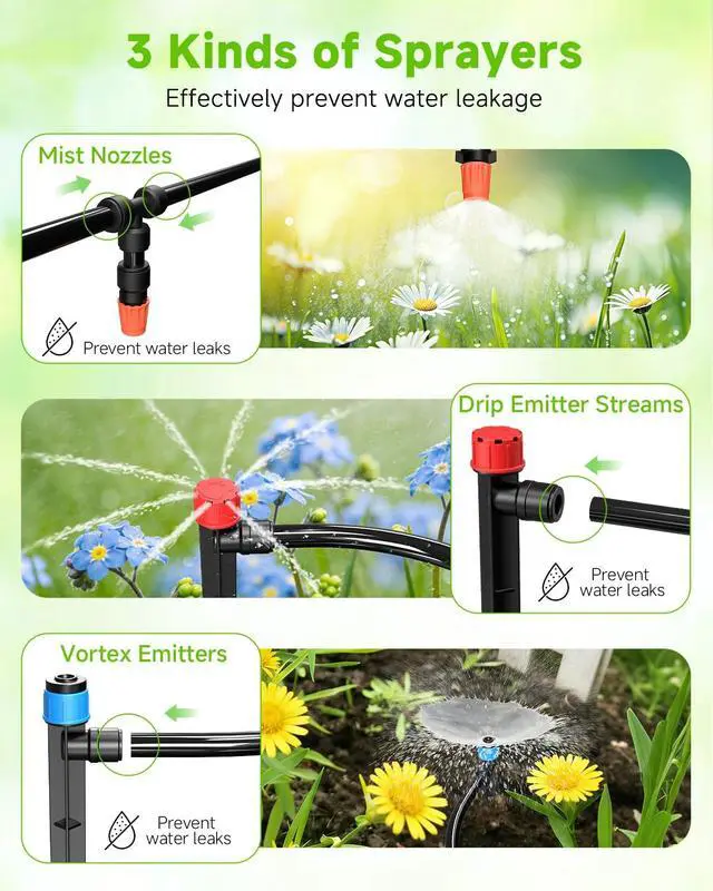 Alt view image 4 of 7 - 124FT Drip Irrigation System with LCD Timer, Automatic Watering System Kits,5/16 Inch Hose 1/4 Inch Distribution Tubing 3 Sprayer Types, for Garden, Greenhouse, Garden, Lawn