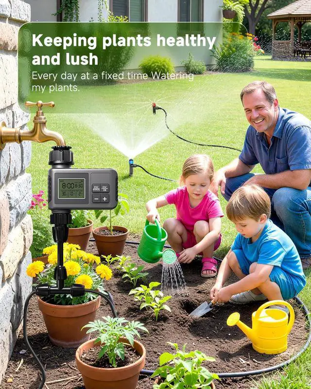 Alt view image 7 of 7 - 124FT Drip Irrigation System with LCD Timer, Automatic Watering System Kits,5/16 Inch Hose 1/4 Inch Distribution Tubing 3 Sprayer Types, for Garden, Greenhouse, Garden, Lawn