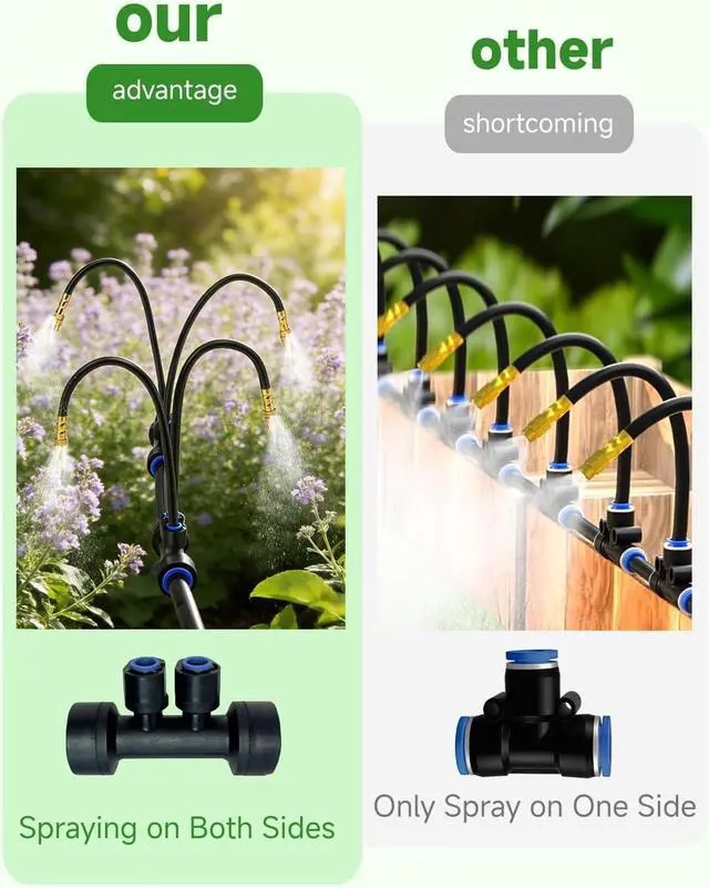 Alt view image 2 of 7 - 66FT Drip Irrigation System with Timer, Automatic Watering System Kit with Solid Brass Metal Connectors, 360° DualOutlet Adjustable Nozzles for Garden, Yard, Lawn, Greenhouse & Potted Plants