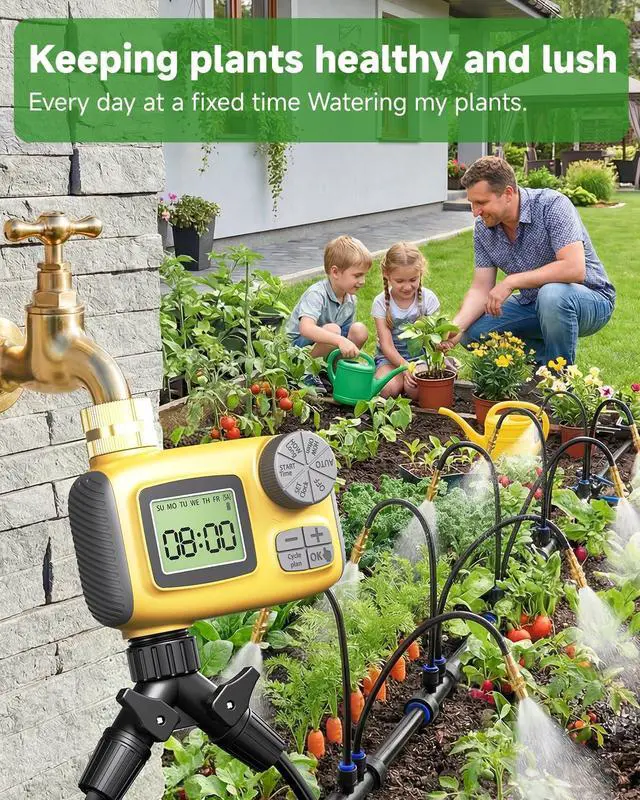Alt view image 6 of 7 - 66FT Drip Irrigation System with Timer, Automatic Watering System Kit with Solid Brass Metal Connectors, 360° DualOutlet Adjustable Nozzles for Garden, Yard, Lawn, Greenhouse & Potted Plants