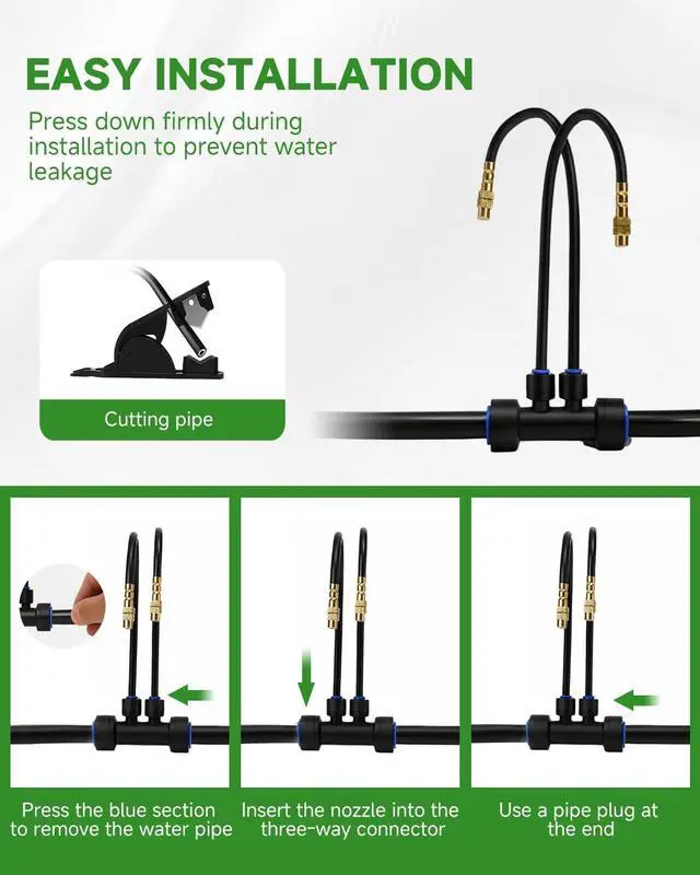 Alt view image 7 of 7 - 66FT Drip Irrigation System with Timer, Automatic Watering System Kit with Solid Brass Metal Connectors, 360° DualOutlet Adjustable Nozzles for Garden, Yard, Lawn, Greenhouse & Potted Plants