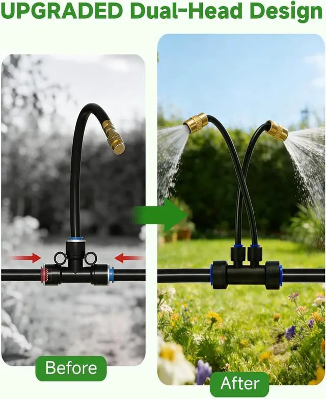 Alt view image 5 of 7 - 66FT Drip Irrigation System with Timer, Automatic Watering System Kit with Solid Brass Metal Connectors, 360° DualOutlet Adjustable Nozzles for Garden, Yard, Lawn, Greenhouse & Potted Plants