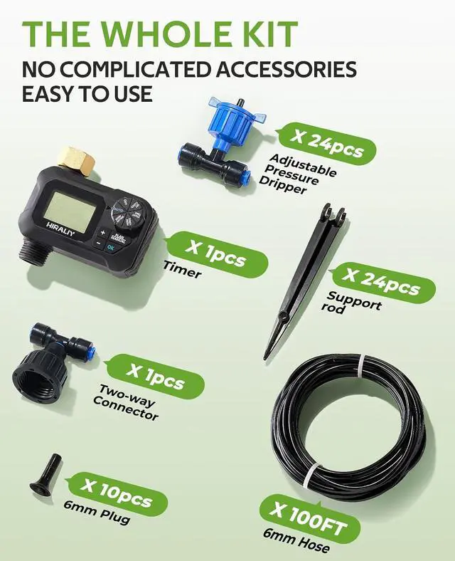 Alt view image 7 of 7 - 100FT Drip Irrigation Kit with Timer, Pressure Compensated