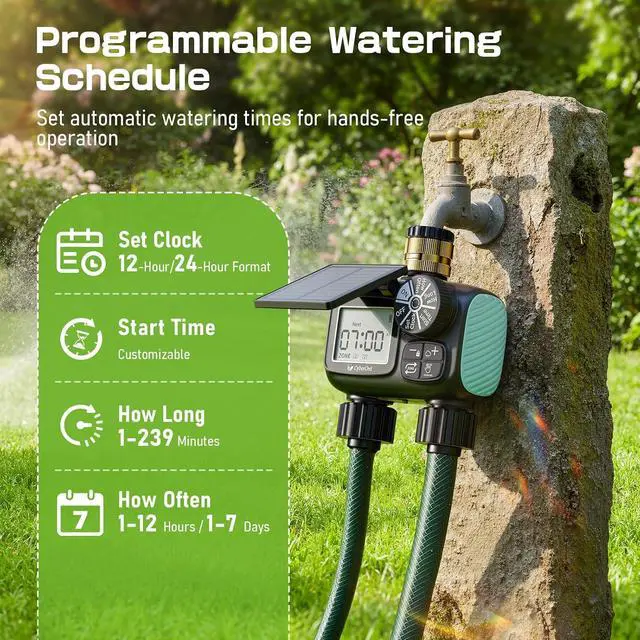 Alt view image 3 of 7 - 2 Zone Solar Water Timer, Hose Timer with Solar Charging