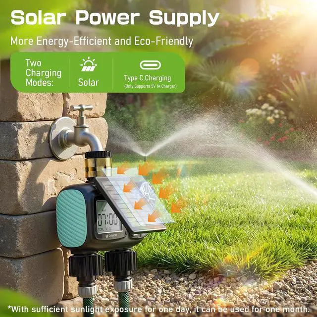 Alt view image 2 of 7 - 2 Zone Solar Water Timer, Hose Timer with Solar Charging