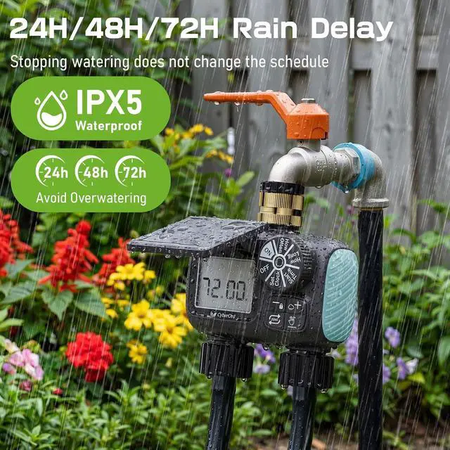 Alt view image 5 of 7 - 2 Zone Solar Water Timer, Hose Timer with Solar Charging
