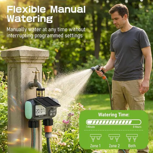 Alt view image 6 of 7 - 2 Zone Solar Water Timer, Hose Timer with Solar Charging