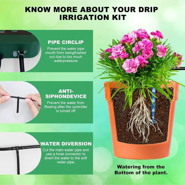 Alt view image 3 of 7 - 5W Solar Drip Irrigation System with Timer Auto Watering Kit for Garden Raised Beds Patio Lawn Greenhouse Up to 30 Plants