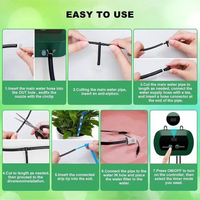 Alt view image 4 of 7 - 5W Solar Drip Irrigation System with Timer Auto Watering Kit for Garden Raised Beds Patio Lawn Greenhouse Up to 30 Plants