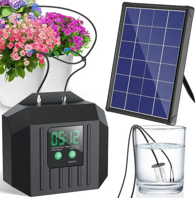 Main image of 4W Solar Drip Irrigation Kit for Outdoor Indoor Plants, Customizable Watering Duration 130min & Interval 3h7d, Solar Irrigation System for Garden Patio Balcony Vacation