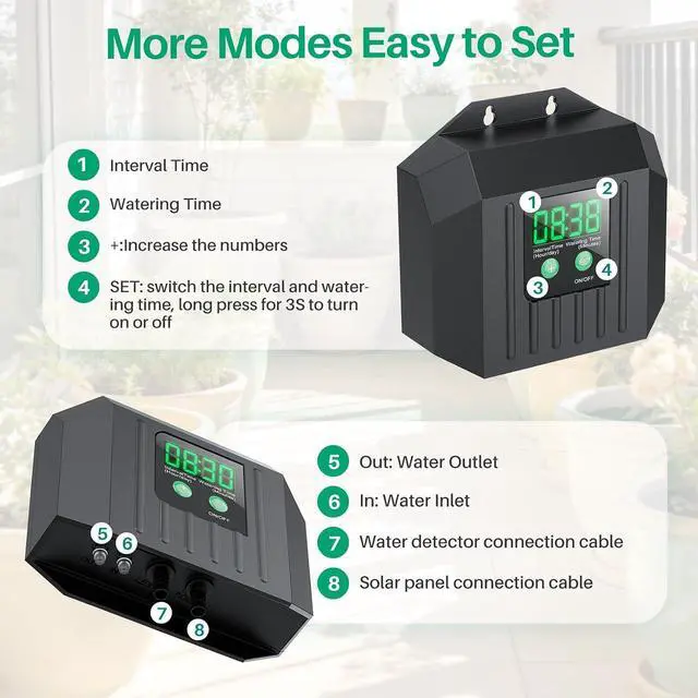 Alt view image 3 of 7 - 4W Solar Drip Irrigation Kit for Outdoor Indoor Plants, Customizable Watering Duration 130min & Interval 3h7d, Solar Irrigation System for Garden Patio Balcony Vacation