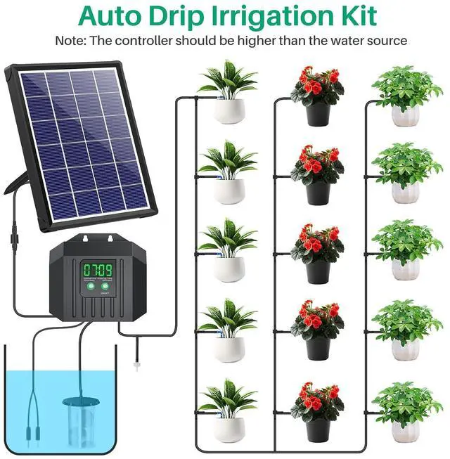 Alt view image 4 of 7 - 4W Solar Drip Irrigation Kit for Outdoor Indoor Plants, Customizable Watering Duration 130min & Interval 3h7d, Solar Irrigation System for Garden Patio Balcony Vacation