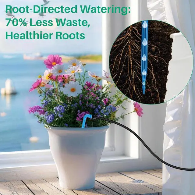 Alt view image 5 of 7 - 4W Solar Drip Irrigation Kit for Outdoor Indoor Plants, Customizable Watering Duration 130min & Interval 3h7d, Solar Irrigation System for Garden Patio Balcony Vacation