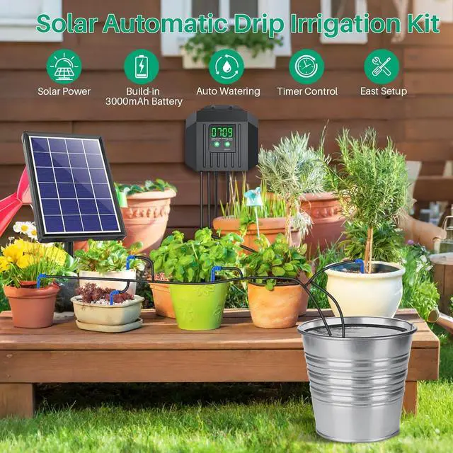 Alt view image 2 of 7 - 4W Solar Drip Irrigation Kit for Outdoor Indoor Plants, Customizable Watering Duration 130min & Interval 3h7d, Solar Irrigation System for Garden Patio Balcony Vacation