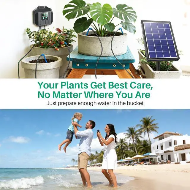 Alt view image 6 of 7 - 4W Solar Drip Irrigation Kit for Outdoor Indoor Plants, Customizable Watering Duration 130min & Interval 3h7d, Solar Irrigation System for Garden Patio Balcony Vacation