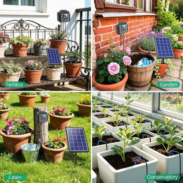 Alt view image 7 of 7 - 4W Solar Drip Irrigation Kit for Outdoor Indoor Plants, Customizable Watering Duration 130min & Interval 3h7d, Solar Irrigation System for Garden Patio Balcony Vacation