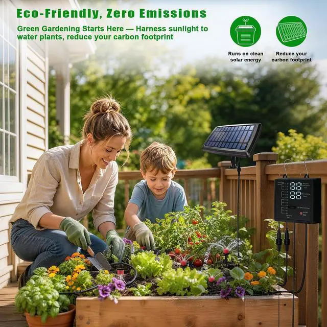 Alt view image 5 of 7 - Solar Irrigation System for Garden, Solar Drip Irrigation System Automatic Drip Irrigation Kits with Irrigation Timer, Solar Powered Garden Watering System for Balcony, Vacation Plant Care