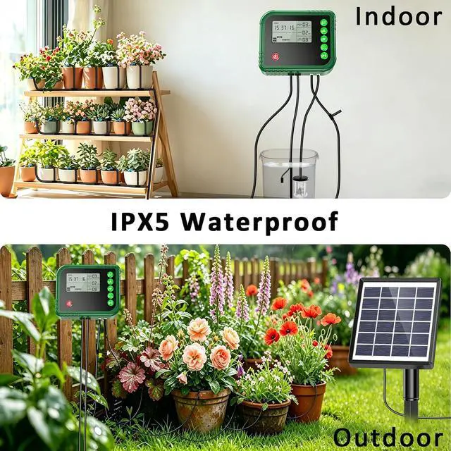 Alt view image 2 of 4 - Solar Automatic Drip Irrigation Kit with Timer and Water Sensor for 15 Potted Plants Self Watering System DIY Plant Waterer Auto-Irrigation Set for Garden Raised Beds Patio Greenhouse