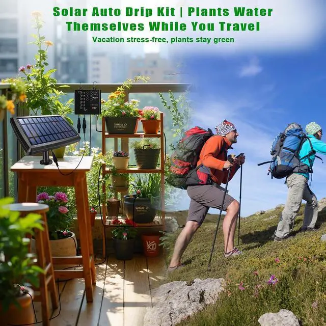 Alt view image 7 of 7 - Solar Irrigation System for Garden, Solar Drip Irrigation System Automatic Drip Irrigation Kits with Irrigation Timer, Solar Powered Garden Watering System for Balcony, Vacation Plant Care