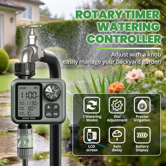 Alt view image 2 of 7 - Water Timer for Garden Hose Sprinkler Timer with Rain Delay/Manual/Automatic Mode Hose Timers for Watering Drip Irrigation System for Lawn Yard Garden, Daily and Holiday Outings