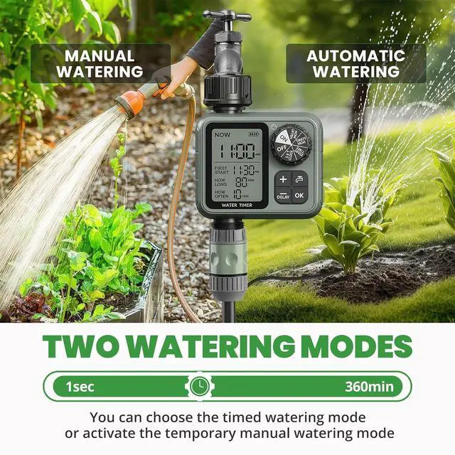 Alt view image 4 of 7 - Water Timer for Garden Hose Sprinkler Timer with Rain Delay/Manual/Automatic Mode Hose Timers for Watering Drip Irrigation System for Lawn Yard Garden, Daily and Holiday Outings
