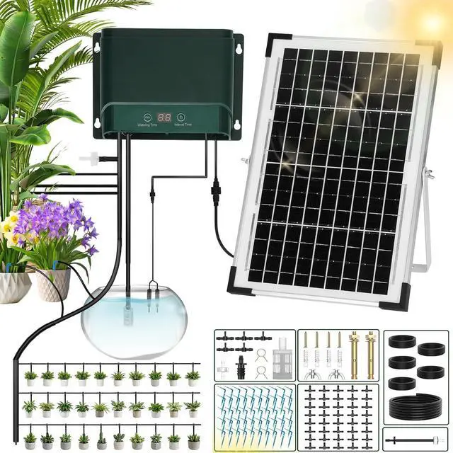 Main image of Solar Drip Irrigation System, 10W Auto Watering Kit for 50 Plants