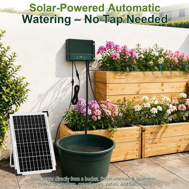 Alt view image 2 of 7 - Solar Drip Irrigation System, 10W Auto Watering Kit for 50 Plants