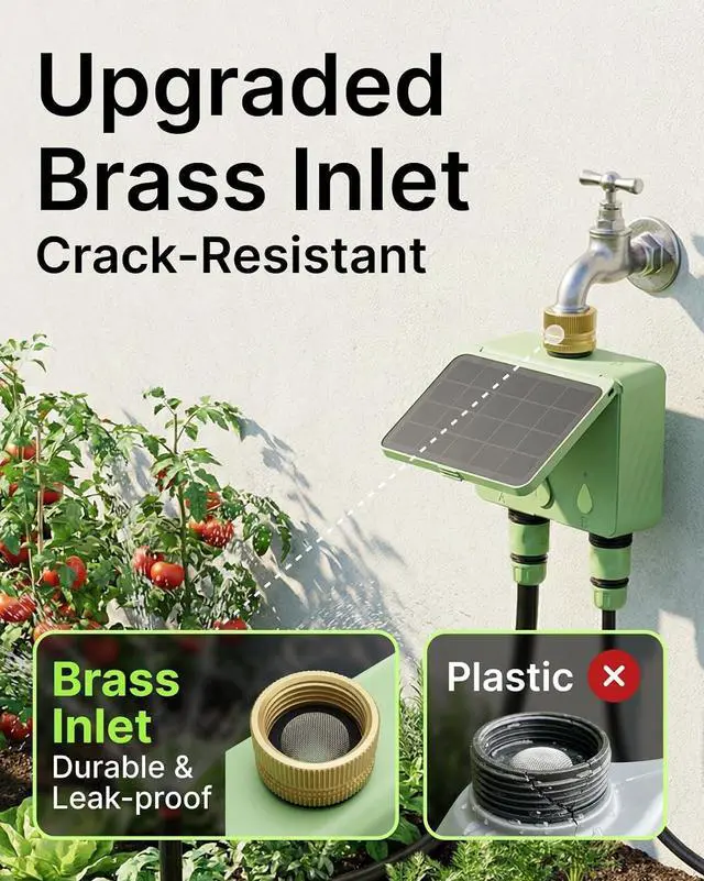 Alt view image 5 of 6 - Solar WiFi Water Timer for Garden Hose, 2-Zone Sprinkler Controller with Flow Meter, Smart Irrigation System with Rain Delay, Brass Inlet, APP & Voice Control, No Hub Required