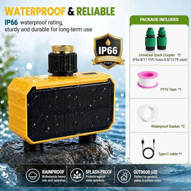 Alt view image 7 of 7 - Sprinkler Timer, Solar WiFi Water Timer for Garden Hose, 2 Zone Water Sprinkler with Rain Sensor and Manual Mode via APP/Voice Control, Automatic Irrigation Control System for Lawns, Yard and Pool