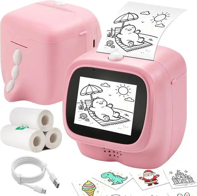 Main image of AI Voice Sticker Maker for Kids, Mini Thermal Printer, Pink Dino