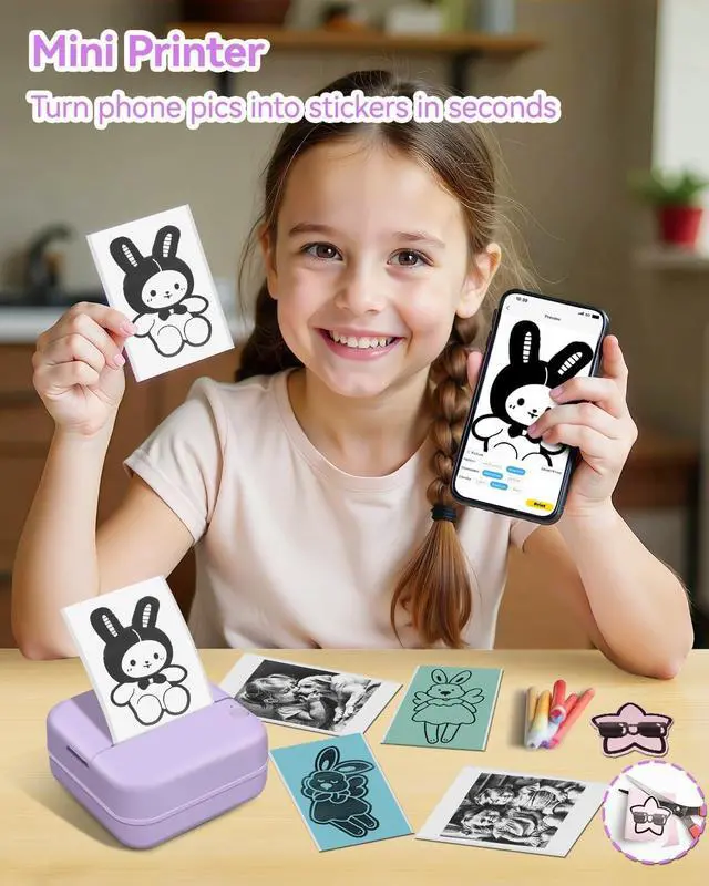 Alt view image 2 of 7 - Mini Thermal Printer Sticker Maker with 14 Rolls Sticky Papers