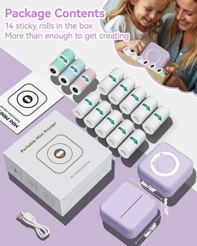 Alt view image 7 of 7 - Mini Thermal Printer Sticker Maker with 14 Rolls Sticky Papers