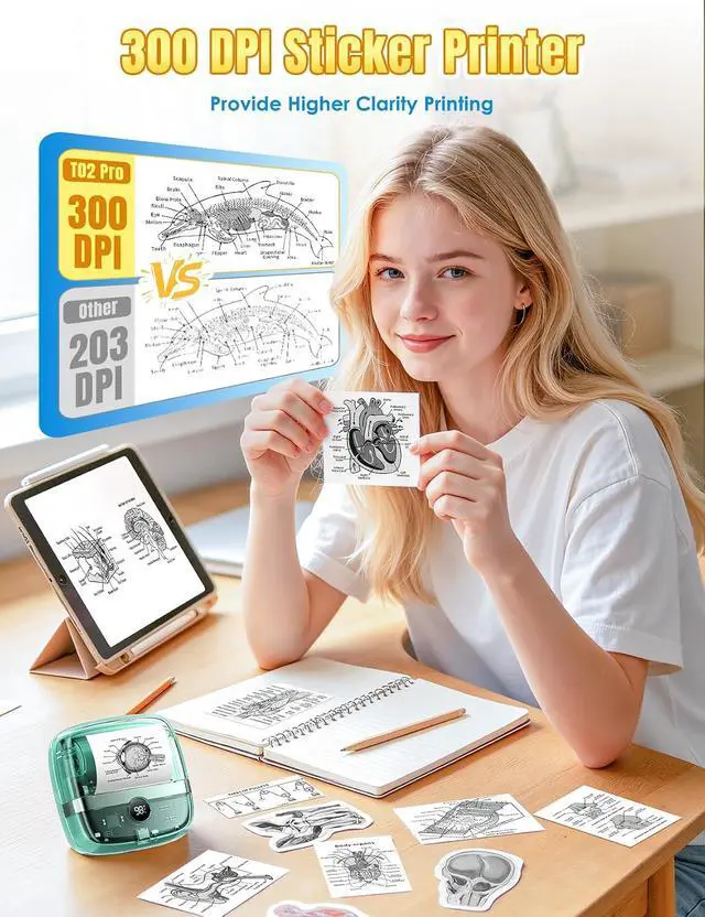 Alt view image 2 of 7 - 300DPI Sticker Printer - T02 Pro Mini Thermal Printer AI Sticker Maker