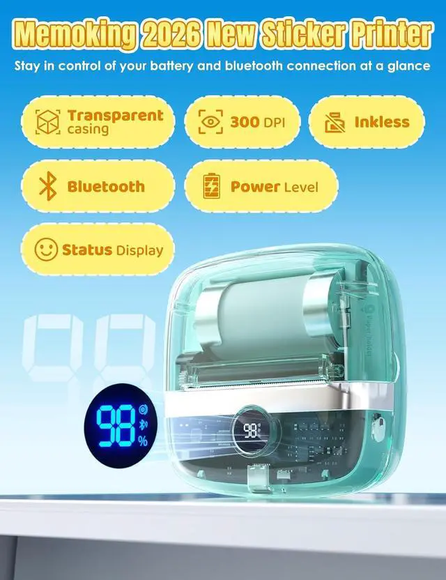 Alt view image 7 of 7 - 300DPI Sticker Printer - T02 Pro Mini Thermal Printer AI Sticker Maker