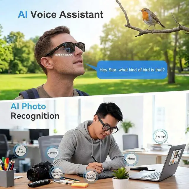 Alt view image 4 of 7 - AI Smart Glasses with Camera, 8MP HD Camera Glasses for Men Women