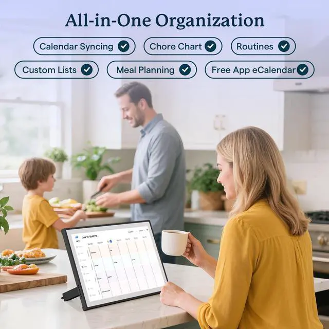 Alt view image 4 of 7 - Digital Calendar, 10.1inch Smart WiFi Electronic Calendar&Chore Chart, IPS Touch Screen HD Display for Family Schedules, Share Moments Instantly from Anywhere (Black)