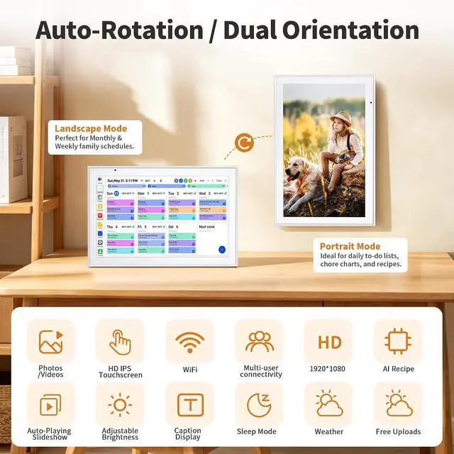 Alt view image 6 of 7 - Smart Digital Calendar 10.1 Inch, Electronic Family Calendar Planner with Touchscreen, Shared Chore Chart, Meal Planner, To Do List & Schedule Board, WiFi Digital Family Command Center, Photo Frame