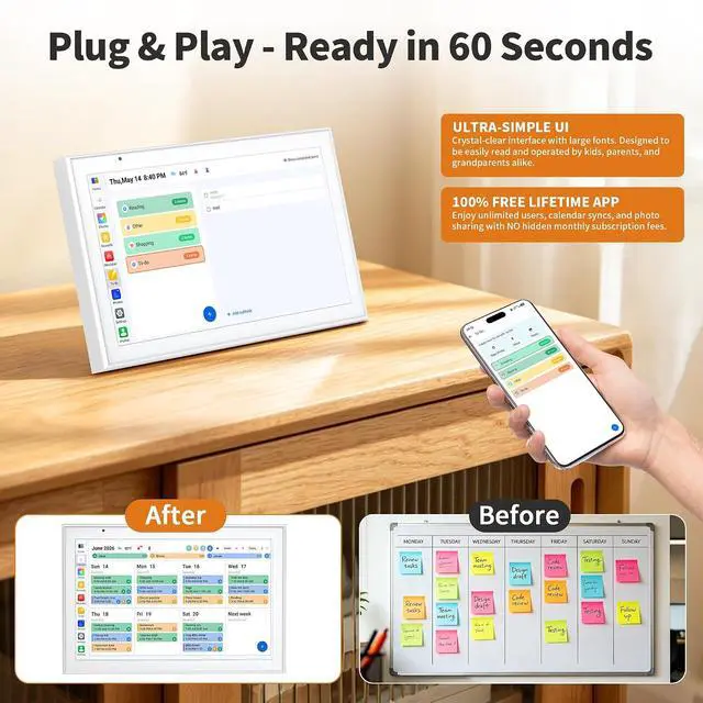 Alt view image 7 of 7 - Smart Digital Calendar 10.1 Inch, Electronic Family Calendar Planner with Touchscreen, Shared Chore Chart, Meal Planner, To Do List & Schedule Board, WiFi Digital Family Command Center, Photo Frame