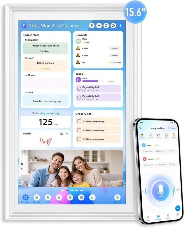 Main image of 15.6'' Digital Calendar Pro Wall Touch Screen with Voice AI, No Subscription Fee, Family Calendar Electronic Wall Planner, Smart Calendar Sync, Chore Charts, Schedules & Built-in Digital Photo Frame