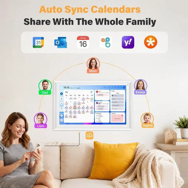 Alt view image 2 of 7 - 15.6'' Digital Calendar Pro Wall Touch Screen with Voice AI, No Subscription Fee, Family Calendar Electronic Wall Planner, Smart Calendar Sync, Chore Charts, Schedules & Built-in Digital Photo Frame