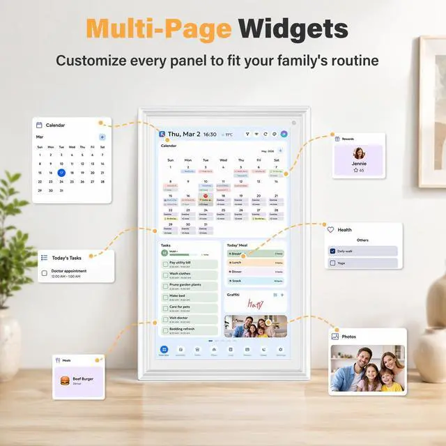 Alt view image 3 of 7 - 15.6'' Digital Calendar Pro Wall Touch Screen with Voice AI, No Subscription Fee, Family Calendar Electronic Wall Planner, Smart Calendar Sync, Chore Charts, Schedules & Built-in Digital Photo Frame