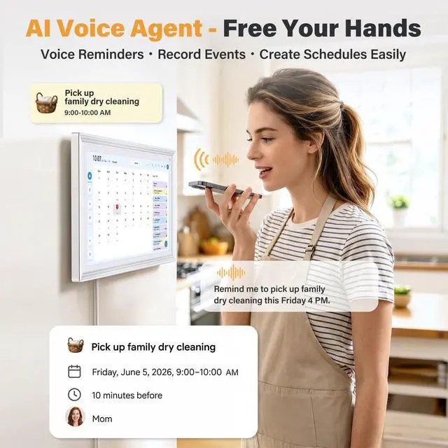 Alt view image 4 of 7 - 15.6'' Digital Calendar Pro Wall Touch Screen with Voice AI, No Subscription Fee, Family Calendar Electronic Wall Planner, Smart Calendar Sync, Chore Charts, Schedules & Built-in Digital Photo Frame