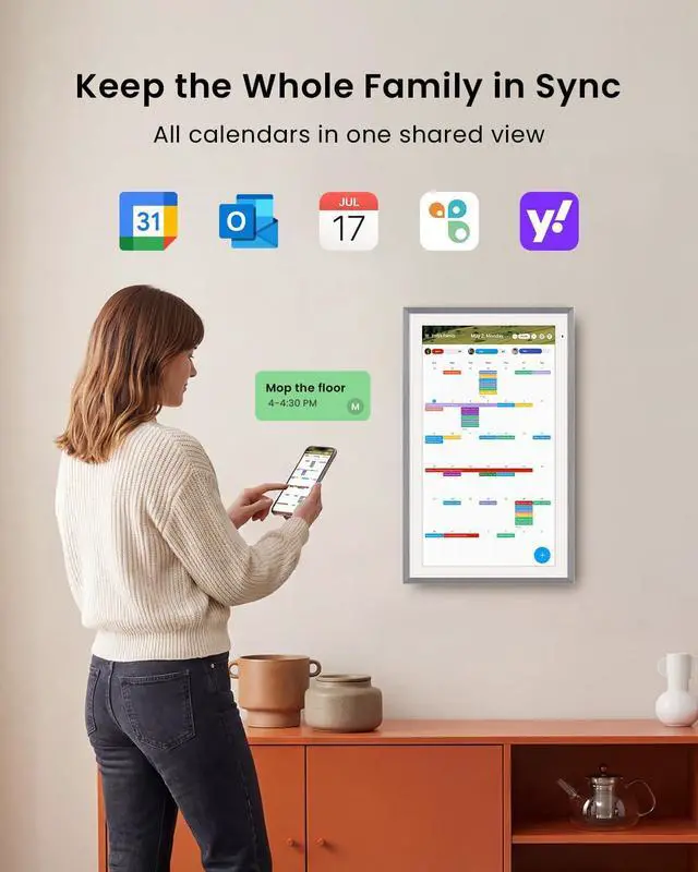 Alt view image 2 of 7 - 15.6-inch Digital Calendar, Smart Wall Planner with Calendar Sync, Chore Chart, Meal, Install Apps & Widget, Electronic Touchscreen Display for Family Schedules, Dual Mode, with Stand (Gray)
