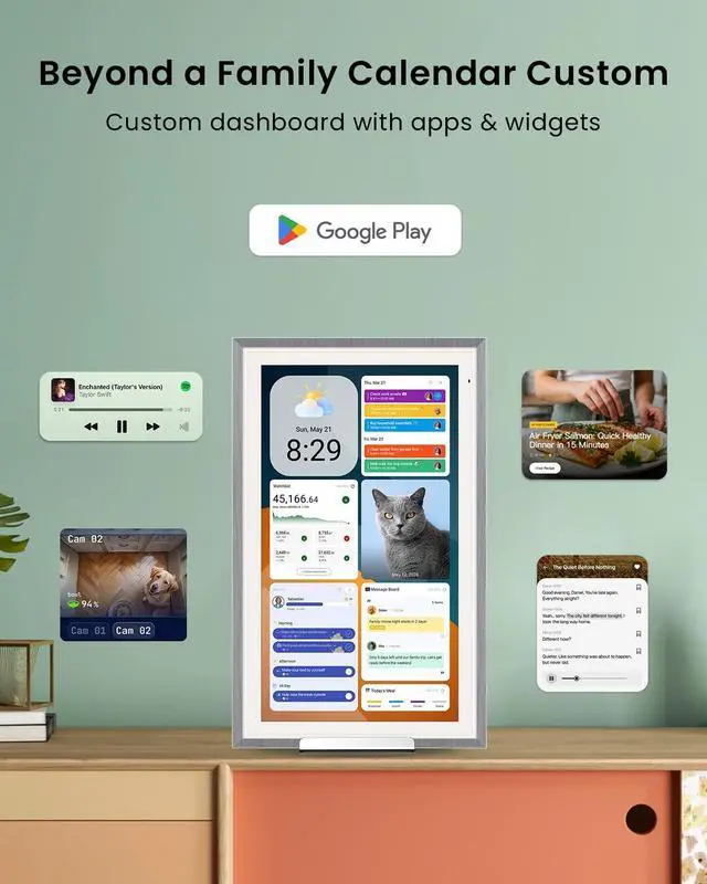 Alt view image 4 of 7 - 15.6-inch Digital Calendar, Smart Wall Planner with Calendar Sync, Chore Chart, Meal, Install Apps & Widget, Electronic Touchscreen Display for Family Schedules, Dual Mode, with Stand (Gray)