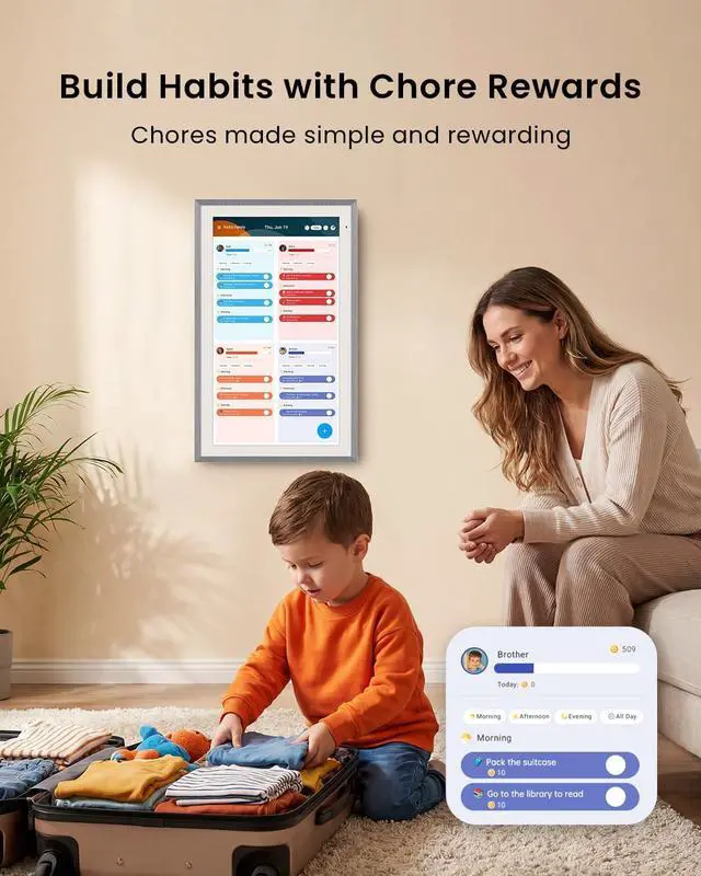 Alt view image 5 of 7 - 15.6-inch Digital Calendar, Smart Wall Planner with Calendar Sync, Chore Chart, Meal, Install Apps & Widget, Electronic Touchscreen Display for Family Schedules, Dual Mode, with Stand (Gray)